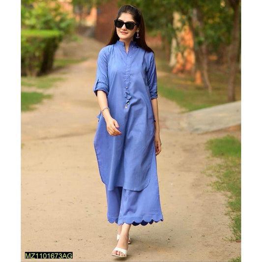 2 Pcs Women's Denim Plan Suit - Super Bazar Shopping 